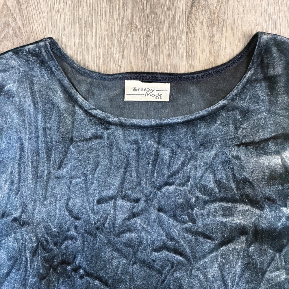 Vintage Whimsygoth Witchy Midi Dress Womens L Blue Crushed Velvet Tie Dye USA